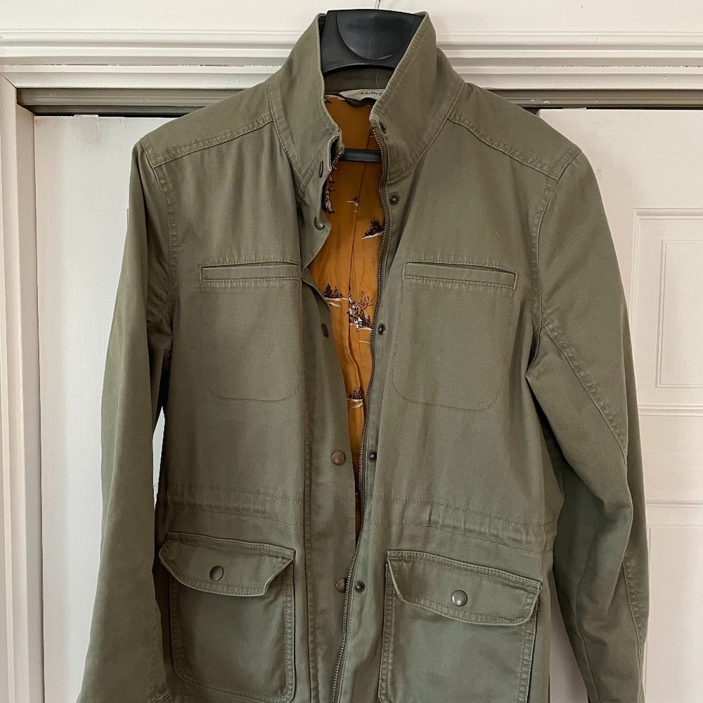 L.L. Bean Classic Flannel Lined Utility Jacket, Olive- Women's Small